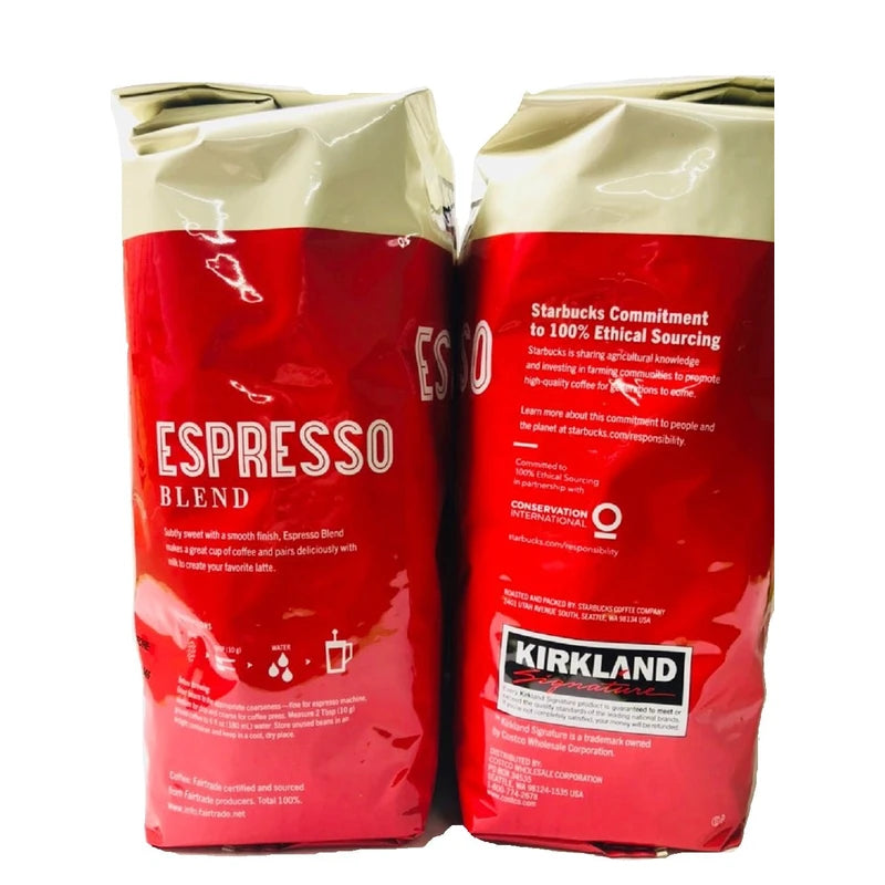 (Pack of 2) Kirkland Signature Dark Roast ESPRESSO BLEND Coffee Roasted By Starbucks 32 Oz. Bag