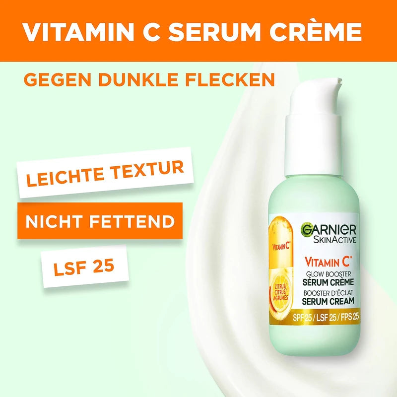 Garnier Serum Cream for Tired Skin and Dark Spots, 2-in-1 Day Cream for More Glow and an Even Complexion, with Vitamin C, Skin Active, 50 ml