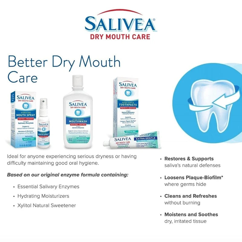 SALIVEA Dry Mouth Mouthwash - Soothing Mint Mouthwash with Natural Salivary Enzymes - Gentle Mouthwash to Aid Dry Mouth Care - Breath Freshener & Dry Mouth Treatment - Mint Flavor (16 oz Bottle)
