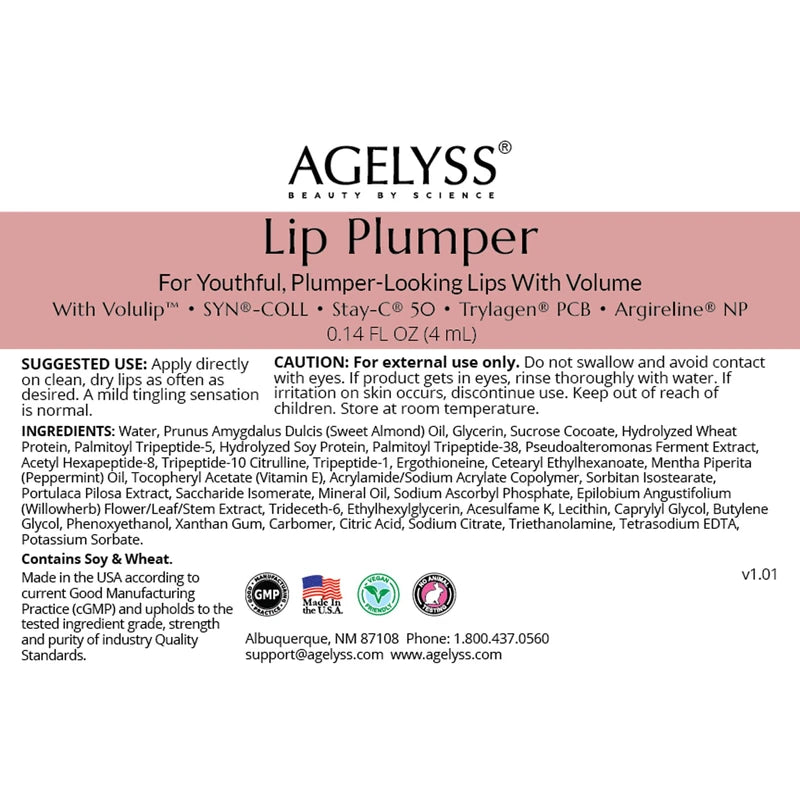 Agelyss Lip Plumper - Deep Hydration - Lip Volume, Collagen Boost, Plumping - Paraben-Free, Cruelty-Free, Vegan - .14 FL OZ - Pack of 1