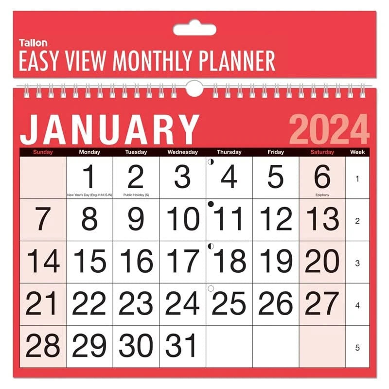 MantraRaj 2024 Calendar Easy Month to View Spiral Bound Wall Planner Red and Black Canender for Home Business Office School 1 January 2023 to 31 December 2023 (Easy View Calendar)