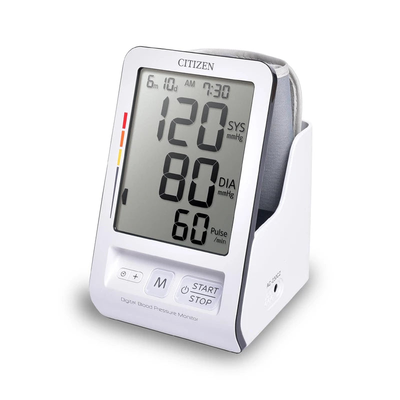 CITIZEN CHU456 Digital Blood Pressure Monitor for Home Use with Convenient Cuff Storage Holder and Huge Display. Complete with Hypertension, Pulse and Irregular Heartbeat and Body Movement Indicators