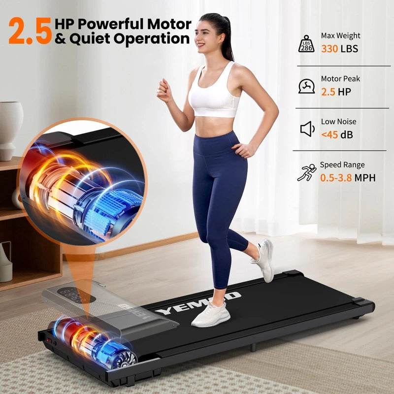 Walking Pad, Under Desk Treadmill for Home and Office, 330 Lbs Capacity, 3 in 1 Portable Treadmill with Remote Control, Classic Black