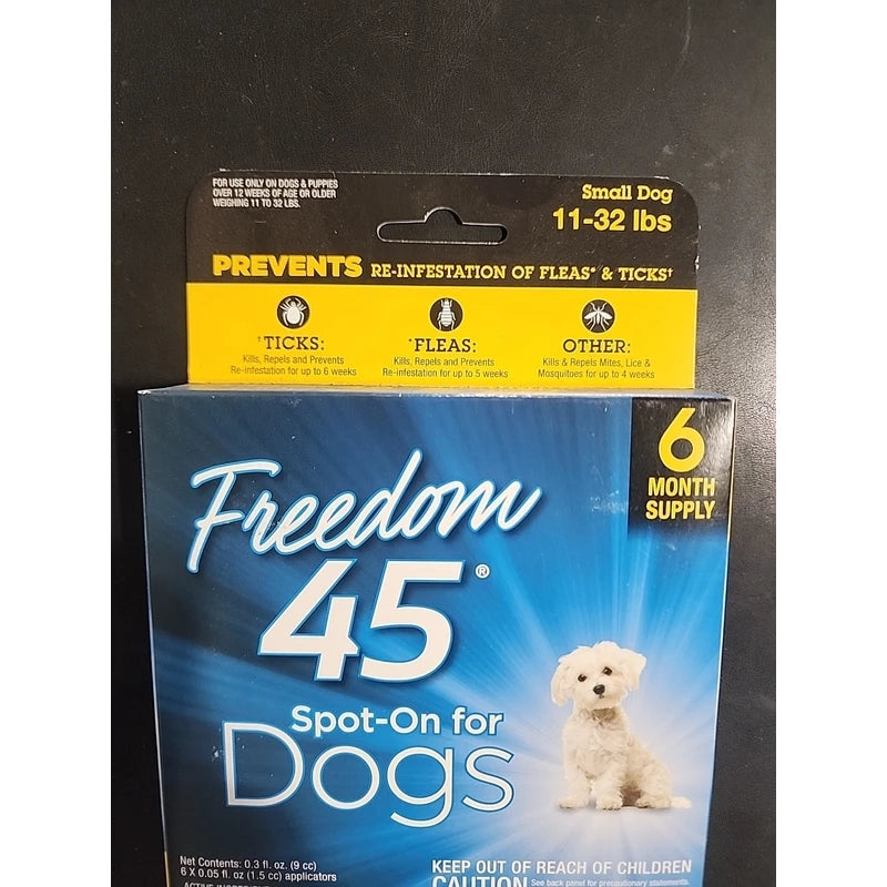 Freedom 45 Spot On Fleas & Ticks Control for Dog Small Medium 11-32 LBS 6 Months
