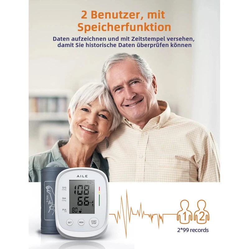 AILE Blood Pressure Monitor, Upper Arm Blood Pressure Monitor for Home Use, Blood Pressure Monitor, Fully Automatic Large Cuff (22-42 cm)