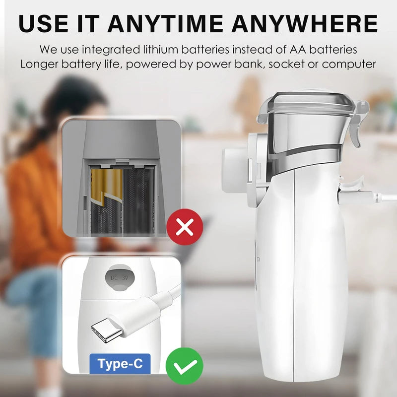 Nebulizer, Ultrasonic Portable Nebulizer, USB Rechargeable Portable Nebulizer with Mouthpiece, Nebulizer Machine for Adults & Kids with Auto Clean, Travel, Home, Daily use