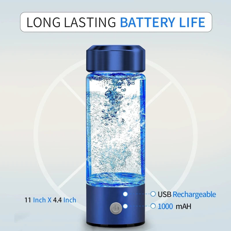 Hydrogen Water Bottle, Portable Hydrogen Water Ionizer Machine, Hydrogen Water Generator, Rechargeable Hydrogen Rich Water Glass Health Cup for Home Travel (Blue)