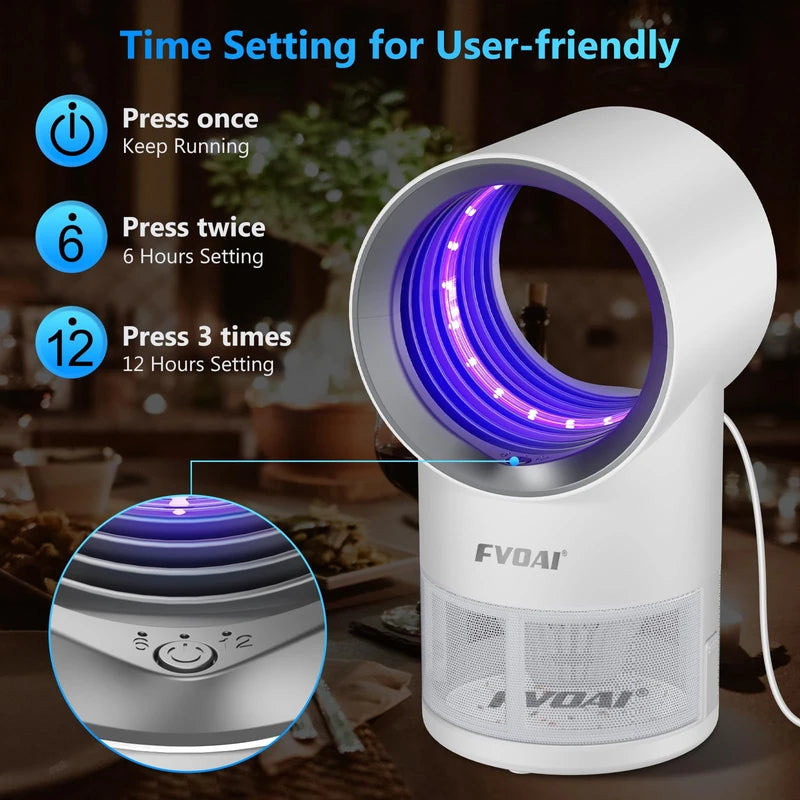 FVOAI Fruit Fly Trap for Indoors, Fly Traps Indoor for Home Indoor Insect Trap with Suction, Time Setting, Bug Light & 10 Pcs Sticky Glue Boards (White)