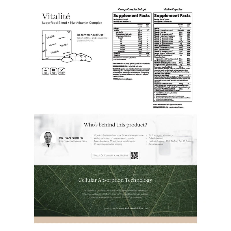 Finally Free With THREE Vitalité Superfood Blend + Multivitamin Complex Proactive Wellness Supplement