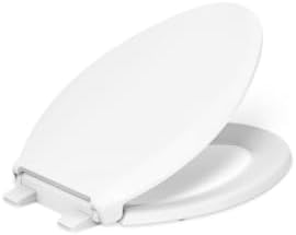 KOHLER 4636-RL-0 Cachet ReadyLatch Elongated Toilet Seat, Quiet-Close Lid, Contoured Seat, Grip-Tight Bumpers and Installation Hardware, White, 18.04"L x 14.18"W