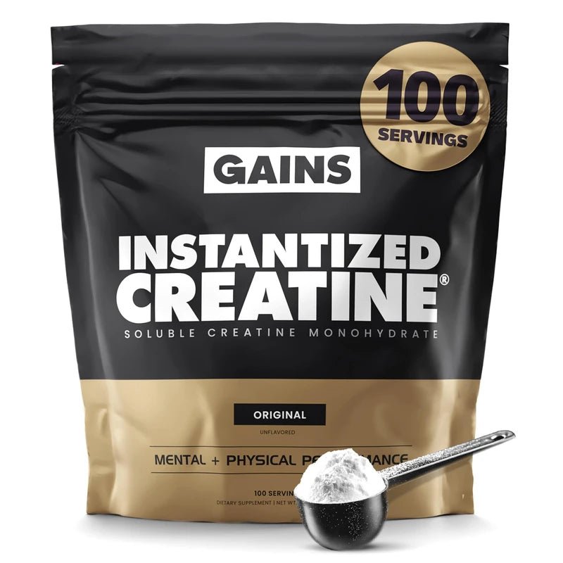 Gains in Bulk Instantized Creatine Monohydrate for Women and Men, Soluble Pre Workout Powder, Supports Muscle Building, Strength and Performance, Bodybuilding Supplements, Unflavored, 100 Servings