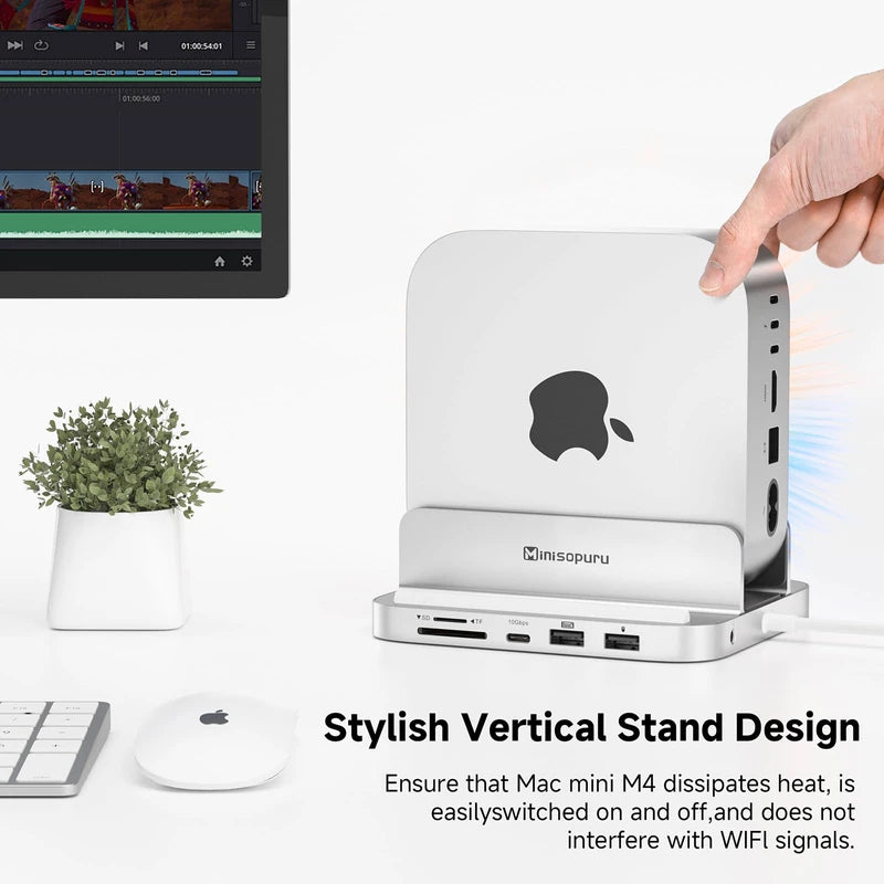 Minisopuru iExpandMate MINI218B PRO Mac Mini M4 Dock & Stand with M.2 NVMe SSD Enclosure, 10Gbps USB C/A, TF& SD, 2X USB A 2.0, Audio Jack, 8 in 1 Mac Mini Hub for Mac Mini M4/M4 Pro 2024