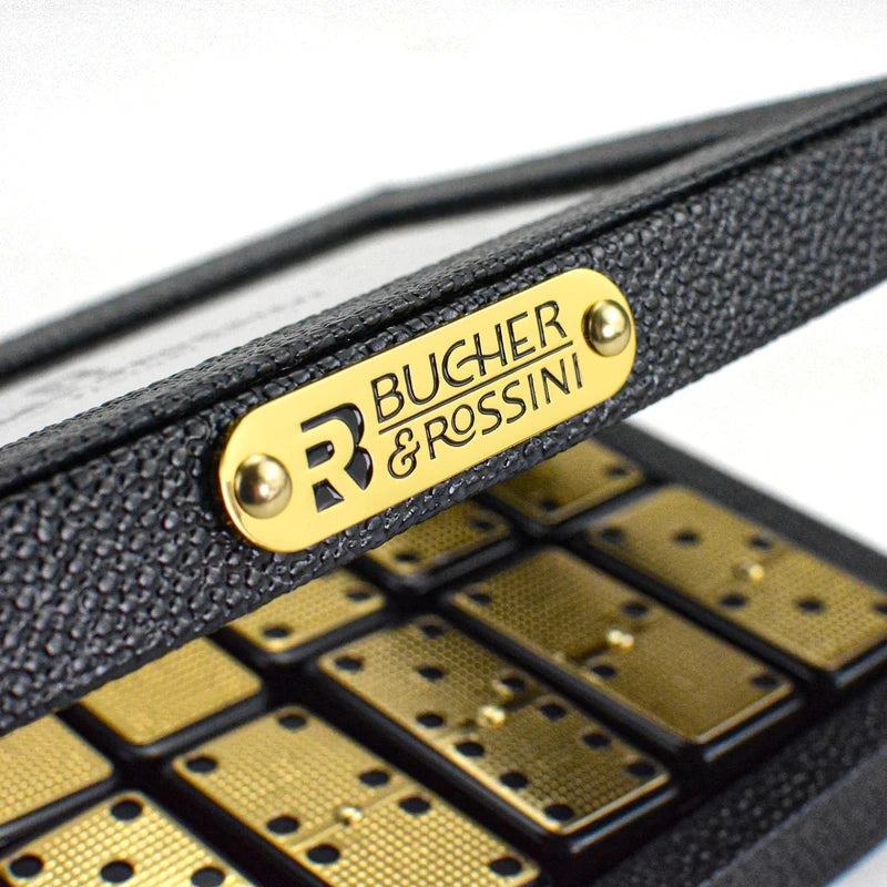 Bucher&Rossini Metal Surface Dominoes Set Double 6 for Adults and Kids - Claasic 28Pieces Gold Metal Surface Domino's Game Set Idea Gift Present for domino Players or Family Game Night