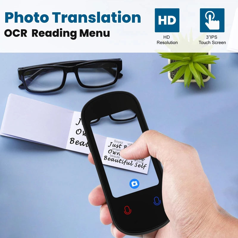 Language Translator Device, Two Way Real-Time Voice Translation, Support 150 Languages, Accurate Offline/Recording/Photo Instant Translation with 3”HD Inch。 Touch Screen for Travel