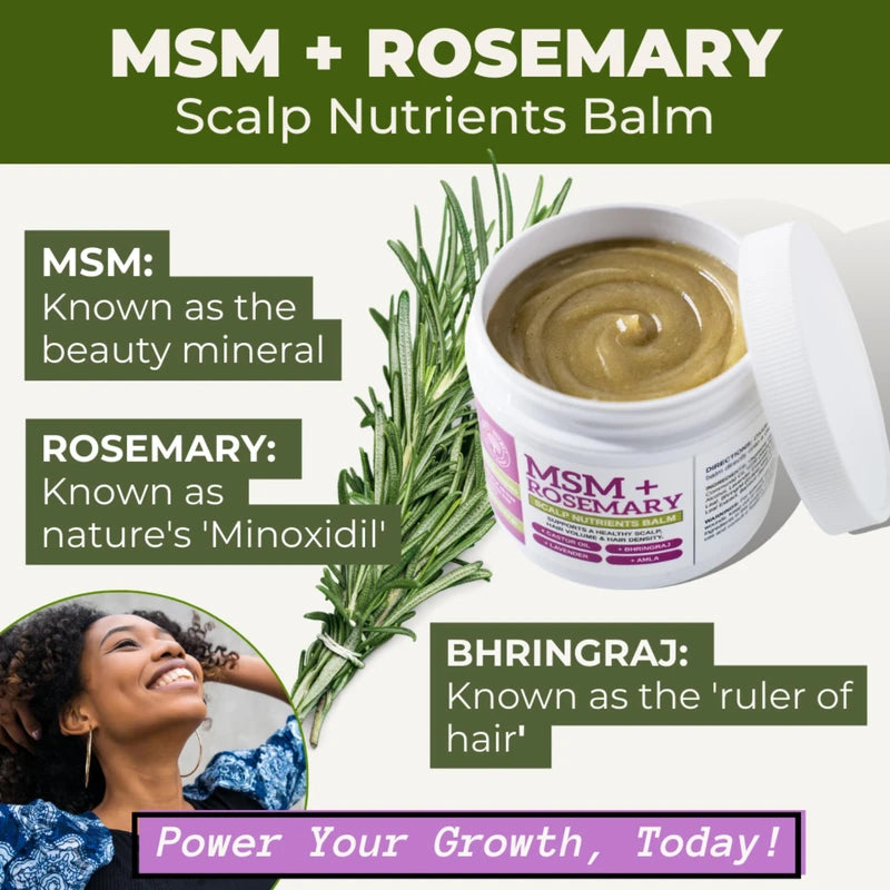 Qhemet Biologics MSM + Rosemary Scalp Nutrients Balm | Scalp Food for Hair Growth | MSM, Rosemary, Bhringraj, Castor Oil & Coconut Oil | For Dry Scalp, Thinning & Slow Growth | Vegan (4 oz)