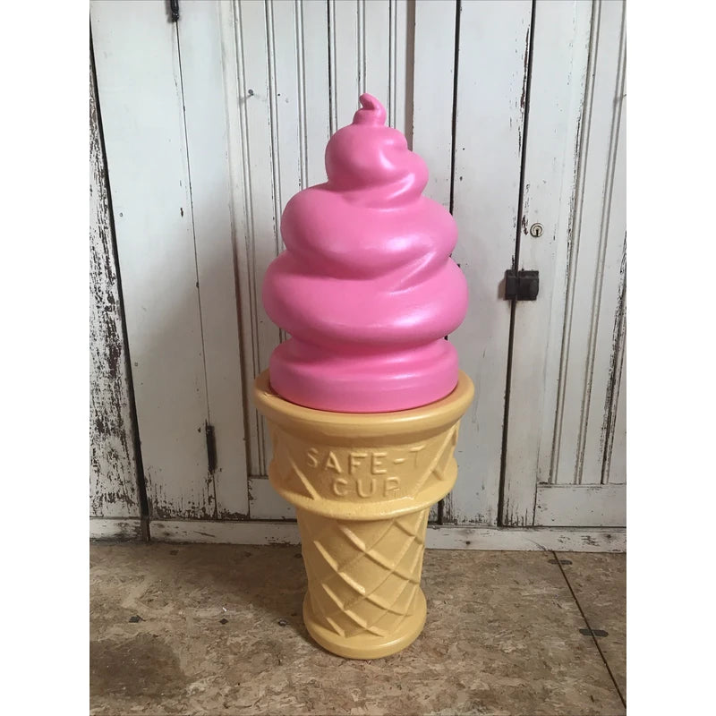 SAFE T CUP tm Blow Mold Giant Plastic Ice Cream Cone Strawberry Swirl Safe T Cup Display 26”