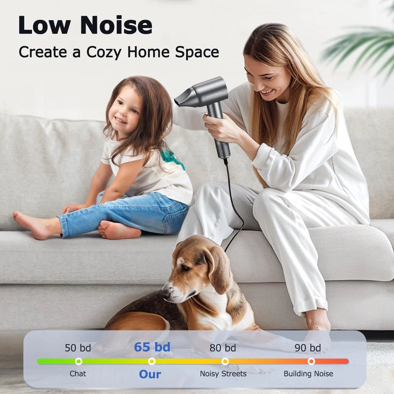 Hair Dryer, 110, 000 RPM High Speed Blow Dryer for Fast Drying, Negative Ionic Hair Dryer for Hair Care, HD Display, 360° Rotating Magnetic Nozzle, Low Noise Hair Dryer for Home and Travel