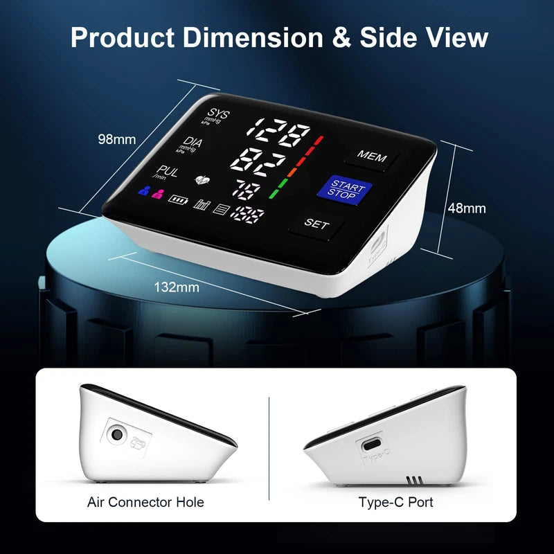 Blood Pressure Monitor, 9-17'' & 13-21'' Extra Large Blood Pressure Cuff Upper Arm, LED Color Backlit Screen Automatic Digital Blood Pressure Machine with USB Cable and 4 AAA Batteries