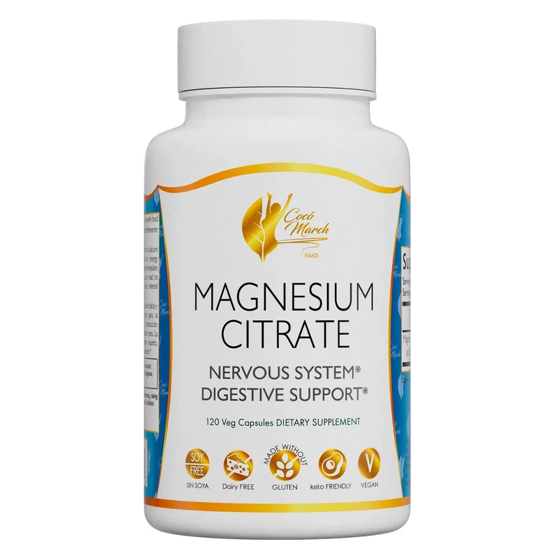 Coc March N.M.D Coco March Magnesium Citrate - Relaxation- Sleep - Nervous & Digestive System Support, Gluten Free, Soy Free, Dairy Free, Keto Friendly, Vegan, 800 mg per Serving, 120 Capsules