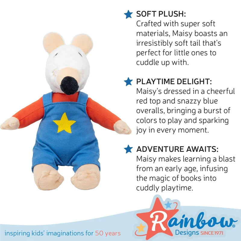Rainbow Designs Maisy Soft Toy - Soft Stuffed Mouse with Velvety Tail, Maisy Mouse Early Years Book Adventure Character - Great for Bedtime Stories