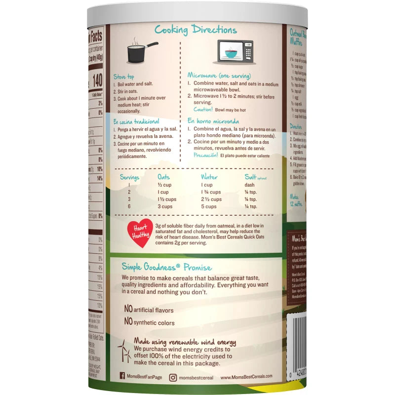 Mom's Best Oats Quick Whole Grain 16 oz (Pack of 12)