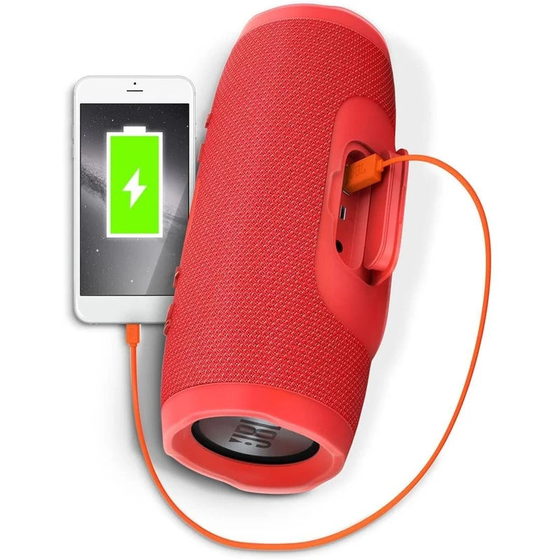 JBL Charge 3 Waterproof Portable Bluetooth Speaker, Includes LED Flashlight Key Chain Bonus - Red