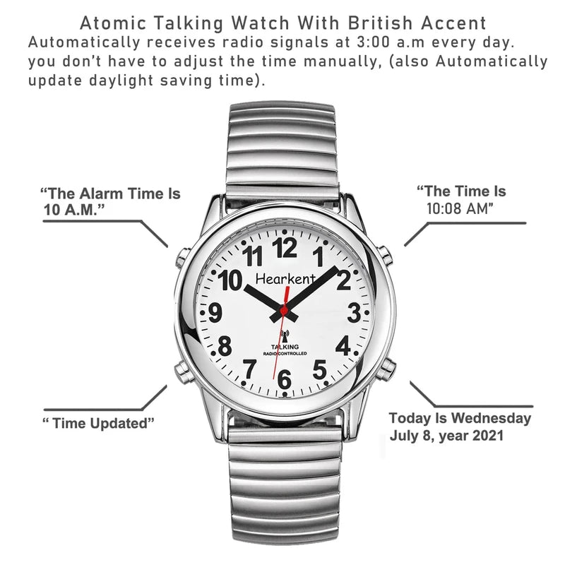 Hearkent Atomic Talking Watch for Women with Large Numbers and Expandable Strap self-Setting for Visually impaired Blind (Rose Gold with Pink, Lady Size)