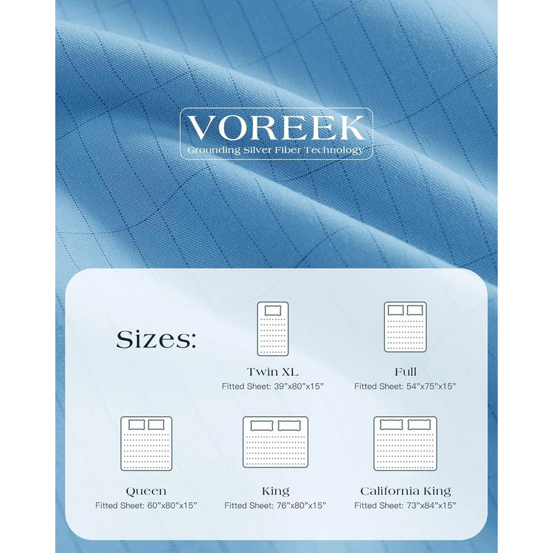Grounding Fitted Sheets 10% Pure Silver Fiber+90% Cotton, Grounded Sheet Earth Sheets Bedding for Ground Your Body Gain More Energy, (Twin - 39"x 75"x 15" Blue), Grounding Cord Included