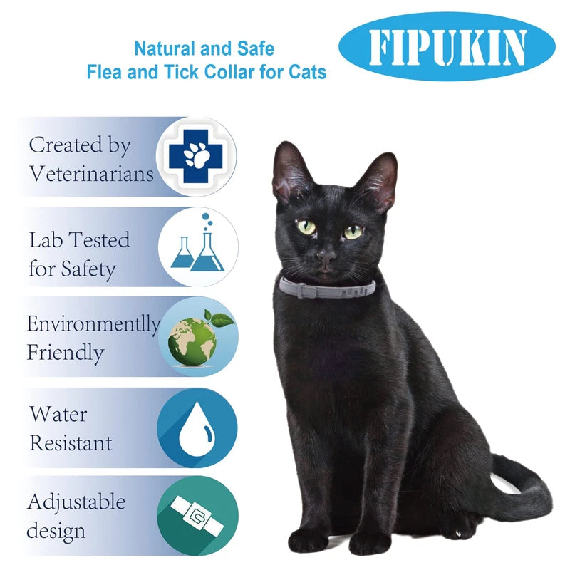 Fipukin Natural & Safe Flea and Tick Collar for Cats, 8 Months Protection, Waterproof, 13.8 inch, One Size Fits All, Free Comb and Tick Removal Tool, Prevention Treatment Drop, Charity! (1-Pack).