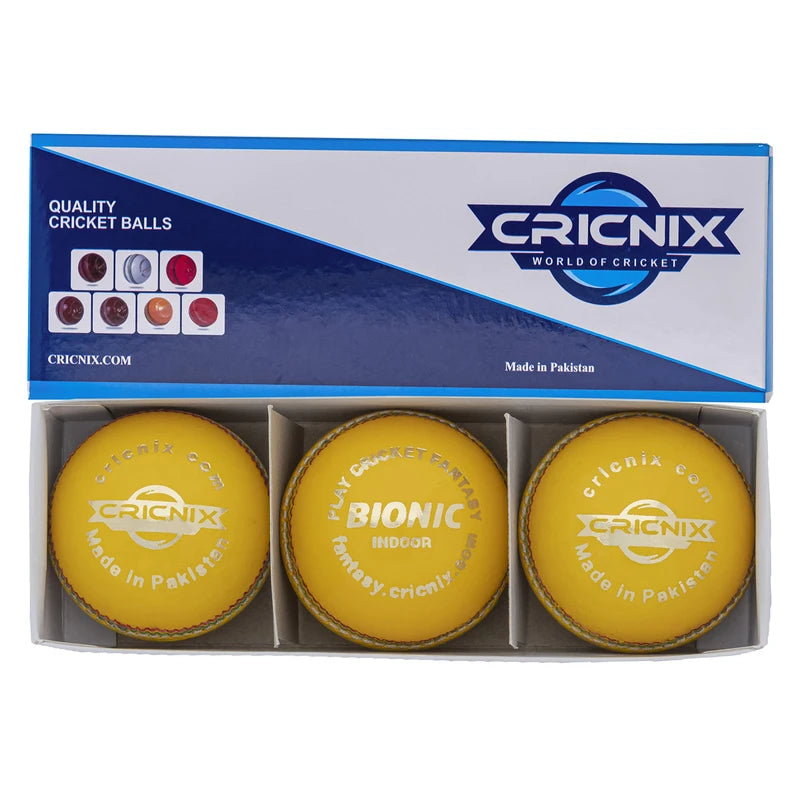 Cricnix Cricket Ball Bionic Indoor Leather Yellow Balls 110g (3-Pack) for Seniors or Juniors