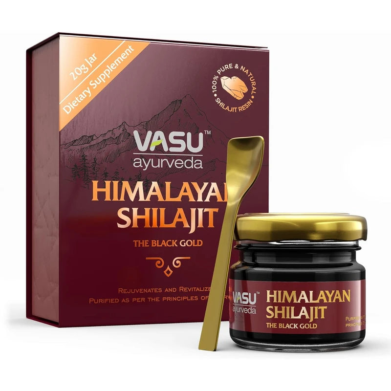 Vasu ayurveda Highest Potency 100% Natural Himalayan Shilajit Resin Pure Form of Fulvic Acid & 85+ Trace Minerals - The Black Gold - 50 Day Supply 1 Pack - Energy Booster