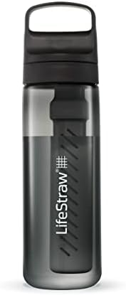 LifeStraw Go Series – BPA-Free Water Filter Bottle for Travel and Everyday use removes Bacteria, parasites and microplastics, Improves Taste, 22oz Nordic Noir