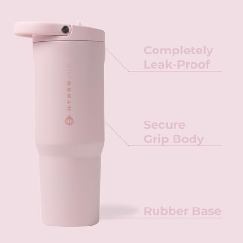 HydroJug Sport - Stainless Steel Tumbler with Straw, Vacuum Insulated, 40oz Leakproof Water Bottle, Ergonomic Design, Reusable, Dishwasher Safe, Rubber Base, Durable for Gym or Outdoors, Pink Sand