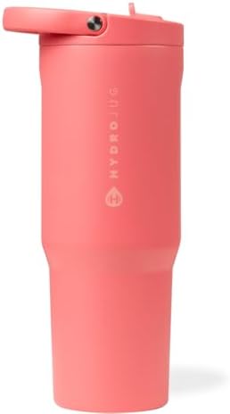 HydroJug Sport - Stainless Steel Tumbler with Straw, Vacuum Insulated, 32oz Leakproof Water Bottle, Ergonomic Design, Reusable, Dishwasher Safe, Rubber Base, Durable for Gym or Outdoors, Salmon