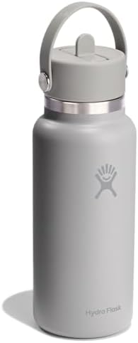 HYDRO FLASK Wide Mouth vacuum insulated stainless steel water bottle with leakproof closeable straw lid for cold water drinks, sports, travel, car and school