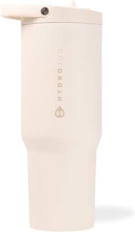 HydroJug Sport - Stainless Steel Tumbler with Straw, Vacuum Insulated, 32oz Leakproof Water Bottle, Ergonomic Design, Reusable, Dishwasher Safe, Rubber Base, Durable for Gym or Outdoors, Cream