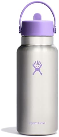 HYDRO FLASK Wide Mouth vacuum insulated stainless steel water bottle with leakproof closeable straw lid for cold water drinks, sports, travel, car and school