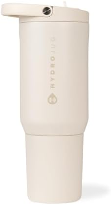 HydroJug Sport - Stainless Steel Tumbler with Straw, Vacuum Insulated, 20oz Leakproof Water Bottle, Ergonomic Design, Reusable, Dishwasher Safe, Rubber Base, Durable for Gym or Outdoors, Cream