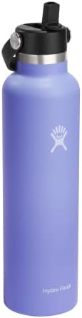 Hydro Flask 24 Oz Stainless Steel Standard Mouth Water Bottle with Flex Straw Cap and Double-Wall Vacuum Insulation