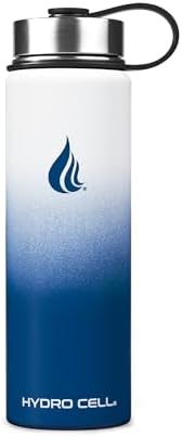 HYDRO CELL Stainless Steel Insulated Water Bottle with Straw - For Cold & Hot Drinks - Metal Vacuum Flask with Screw Cap and Modern Leakproof Sport Thermos for Adults (Navy/White 24oz)