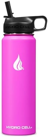 HYDRO CELL Stainless Steel Insulated Water Bottle with Straw - For Cold & Hot Drinks - Metal Vacuum Flask with Screw Cap and Modern Leakproof Sport Thermos for Adults (Fuchsia 24oz)