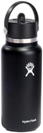 HYDRO FLASK Wide Mouth vacuum insulated stainless steel water bottle with leakproof closeable straw lid for cold water drinks, sports, travel, car and school