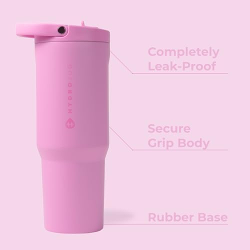 HydroJug Sport - Stainless Steel Tumbler with Straw, Vacuum Insulated, 32oz Leakproof Water Bottle, Ergonomic Design, Reusable, Dishwasher Safe, Rubber Base, Durable for Gym or Outdoors, Bubblegum