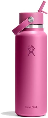 HYDRO FLASK Wide Mouth vacuum insulated stainless steel water bottle with leakproof closeable straw lid for cold water drinks, sports, travel, car and school