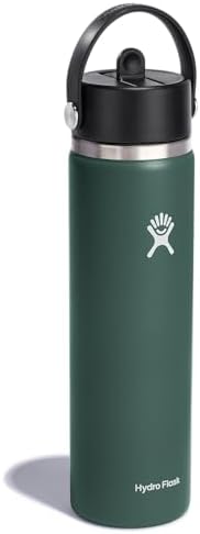 HYDRO FLASK Wide Mouth vacuum insulated stainless steel water bottle with leakproof closeable straw lid for cold water drinks, sports, travel, car and school