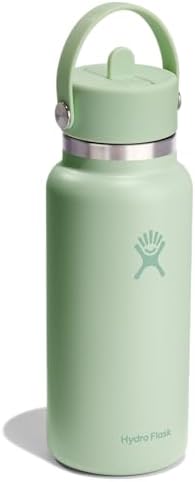 HYDRO FLASK Wide Mouth vacuum insulated stainless steel water bottle with leakproof closeable straw lid for cold water drinks, sports, travel, car and school