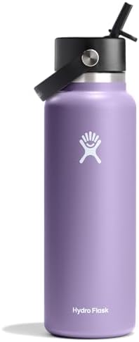 HYDRO FLASK Wide Mouth vacuum insulated stainless steel water bottle with leakproof closeable straw lid for cold water drinks, sports, travel, car and school