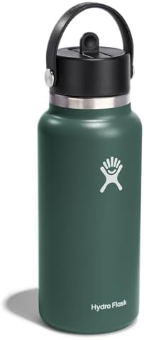 HYDRO FLASK Wide Mouth vacuum insulated stainless steel water bottle with leakproof closeable straw lid for cold water drinks, sports, travel, car and school