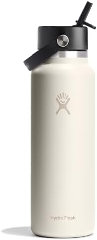 HYDRO FLASK Wide Mouth vacuum insulated stainless steel water bottle with leakproof closeable straw lid for cold water drinks, sports, travel, car and school