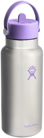 HYDRO FLASK Wide Mouth vacuum insulated stainless steel water bottle with leakproof closeable straw lid for cold water drinks, sports, travel, car and school